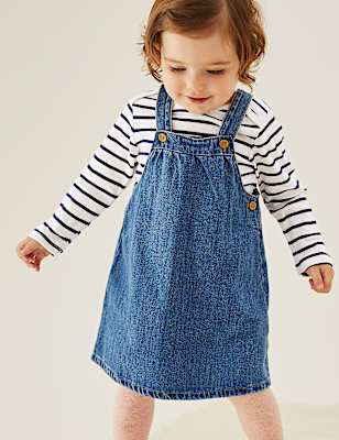 2pc Pure Cotton Denim Pinny Outfit (0-3 Yrs)