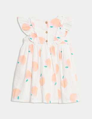 Pure Cotton Seersucker Peach Dress (0-3 Yrs)