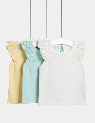 3pk Pure Cotton Frill Sleeve Tops (0-3 Yrs)