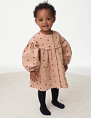 2pc Cotton Rich Heart Print Dress with Tights