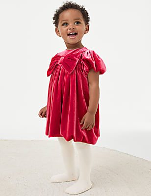 2pc Velour Bow Dress with Tights (0-8 Yrs)