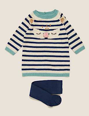 2pc Cotton Stripe Knitted Dress (0-3 Yrs)