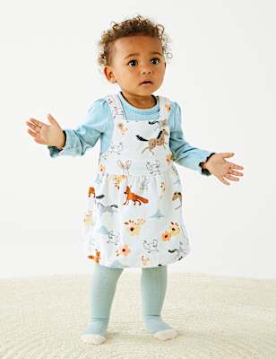 3pc Cotton Rich Woodland Pinafore Outfit