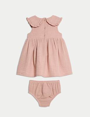 2pc Pure Cotton Collar Dress With Knickers (0-3 Yrs)