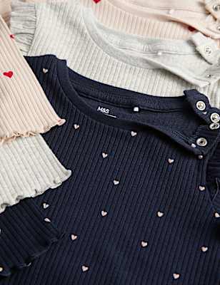 3pk Cotton Rich Heart Frill Tops (0 Mths-3 Yrs)