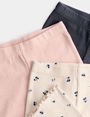 3pk Cotton Rich Ditsy & Plain Flared Leggings (0-3 Yrs)