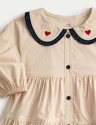 Pure Cotton Heart Collar Dress with Tights (0-6 Yrs)