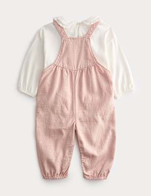 2pc Pink Twill Dungarees Outfit (0 Mths-3 Yrs)