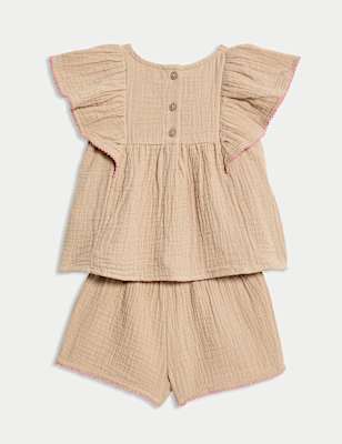 2pc Pure Cotton Frill Shorts Outfit (0-3 Yrs)