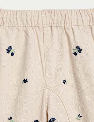 Cotton Rich Floral Embroidered Jeans (0-6 Yrs)