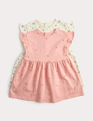 2 Pack Pure Cotton Jersey Polka Dot Dresses (0-3 Yrs)