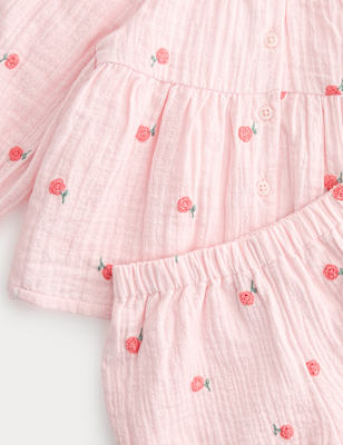 2 Piece Cotton Embroidered Blouse and Shorts (0-5 Yrs)