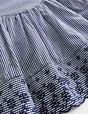 Pure Cotton Embroidered Gingham Dress (0-5 Years)