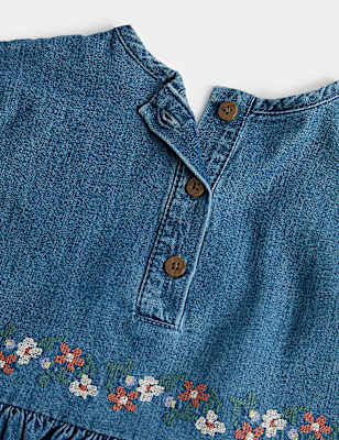 Cotton Rich Embroidered Dress with Tights (0-5 Yrs)