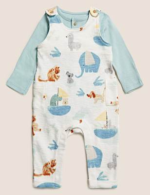 2pc Pure Cotton Printed Dungarees Outfit