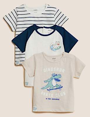 3pk Pure Cotton Dinosaur T-Shirts (0-3 Yrs)