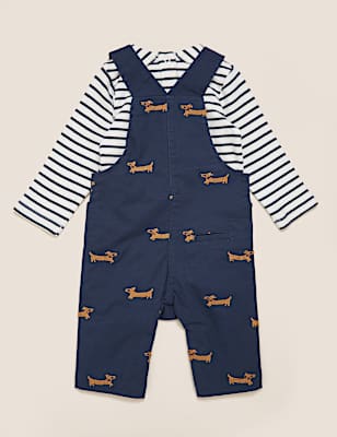 2pc Cotton Embroidered Dog Dungaree Outfit (0-3 Yrs)
