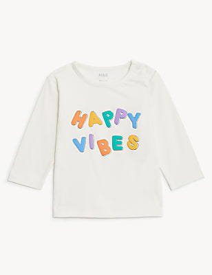 Pure Cotton Happy Vibes Slogan Top (0-3 Yrs)