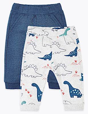 2 Pack Cotton Rich Dinosaur Print Joggers (0-3 Yrs)
