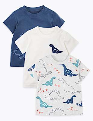 3 Pack Cotton Dinosaur Print T-Shirts (0-3 Yrs)