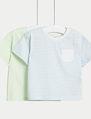 2pk Pure Cotton Striped & Plain T-Shirts (0-3 Yrs)