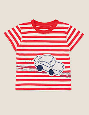 Pure Cotton Striped Car Applique T-Shirt (0-3 Yrs)