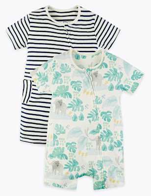 2 Pack Cotton Elephant Rompers (7lbs-12 Mths)