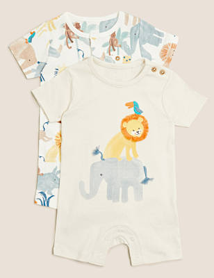 2pk Pure Cotton Animal Print Rompers