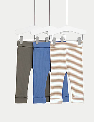 3pk Cotton Rich Plain & Striped Leggings (0-3 Yrs)