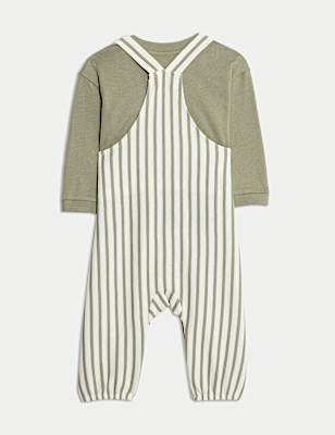 2pc Pure Cotton Jersey Striped Dungaree Outfit (0-3 Yrs)