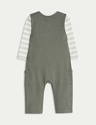 2pc Pure Cotton Waffle Dungaree Outfit (0-3 Yrs)