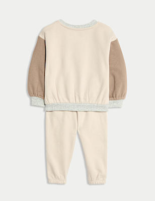 2pc Cotton Rich Crew Neck Colour Block Tracksuit