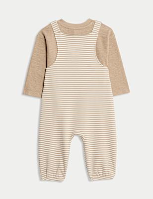 2pc Pure Cotton Striped Dungarees Outfit (0-3 Yrs)