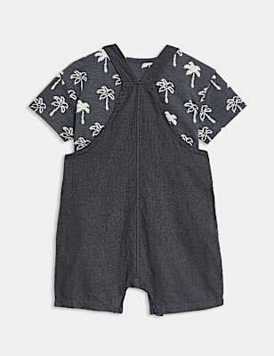 2pc Pure Cotton Palm Tree Bibshorts Outfit (0-3 Yrs)