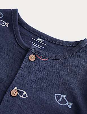 Pure Cotton Jersey Navy Fish Romper (0-3 Yrs)