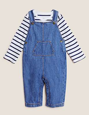2pc Pure Cotton Denim Dungarees Outfit (0-3 Yrs)