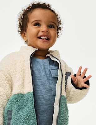 Navy Colourblock Borg Jacket (0-3 Yrs)