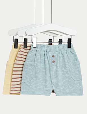 3pk Pure Cotton Striped Shorts (0-3 Yrs)