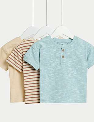 3pk Pure Cotton Striped & Plain T-Shirts (0-3 Yrs)