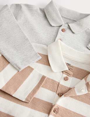 2pk Pure Cotton Long Sleeve Polo Tops (0-3 Yrs)