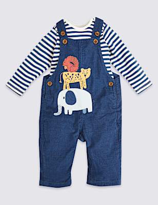 2pc Pure Cotton Dungarees Outfit (7lbs-36 Mths)