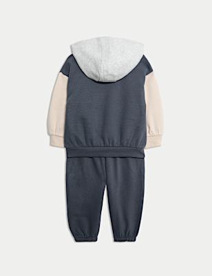 2pc Cotton Rich Colour Block Hooded Sweat Outfit (0-6 Yrs)