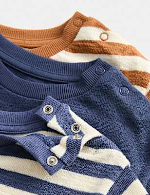 3 Pack Pure Cotton Striped Long Sleeved Tops (0-3 Yrs)