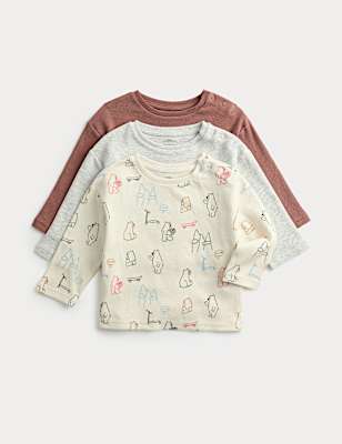 3 Pack Pure Cotton Bear Print Waffle Tops (0-3 Yrs)