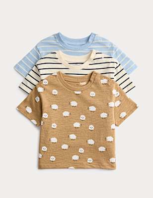3 Pack Pure Cotton Animal & Stripe Tops (0-3 Yrs)