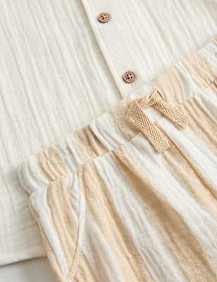 2 Piece Double Cloth Shirt and Striped Shorts Outfit (0-5 Years)