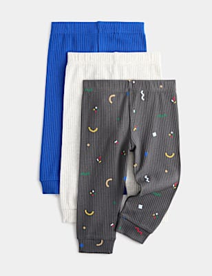 3 Pack Cotton Rich Abstract Ribbed Leggings (0 Mths-4 Yrs)