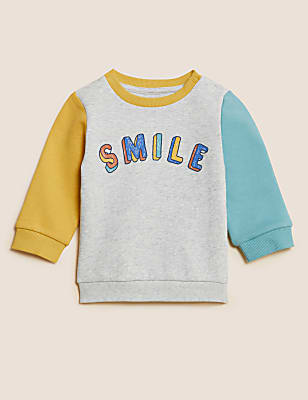 Cotton Rich Smile Slogan Sweatshirt