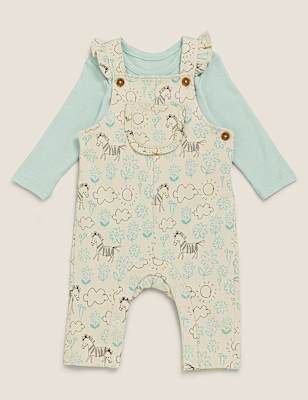 2pc Cotton Floral Zebra Dungaree Outfit (0-3 Yrs)