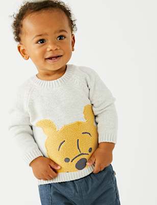 Pure Cotton Winnie the Pooh&trade; Knitted Jumper (0-3 Yrs)